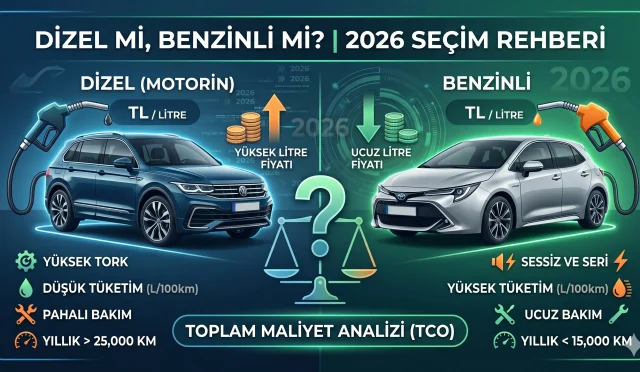 Dizel mi Benzinli mi? 2026 Yılı TL Bazlı Kilometre Maliyeti ve Toplam Sahip Olma Analizi