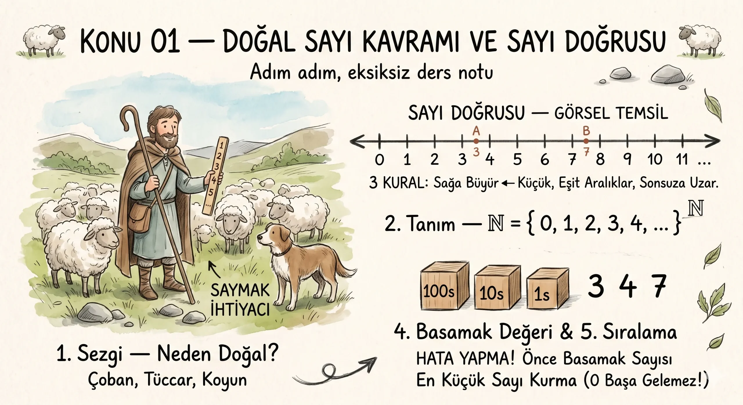 Konu 01 — Doğal sayı kavramı ve sayı doğrusu